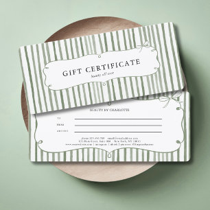 Certificat Cadeau Vintage à Ruban Rayé Vert et Bla