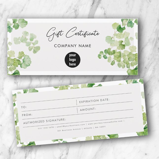 Certificat cadeau Watercolor Greenery (Watercolor Greenery Gift Certificate Voucher)