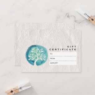 Certificat cadeau YOGA Studio Aquarelle Arbre Turq