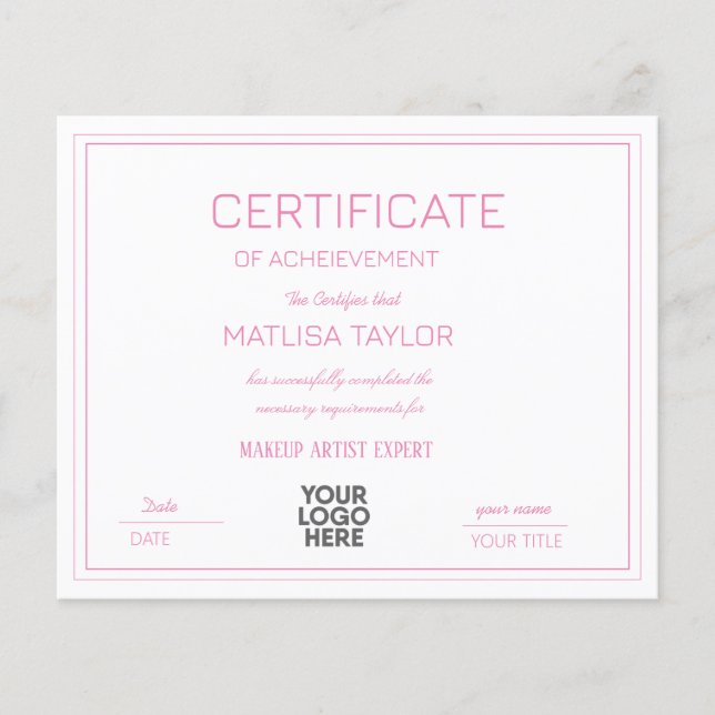 Certificat D'Accomplissement Rose (Devant)