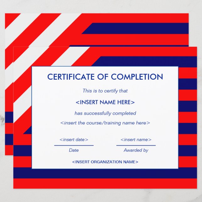 Certificat d'achèvement (Devant / Derrière)