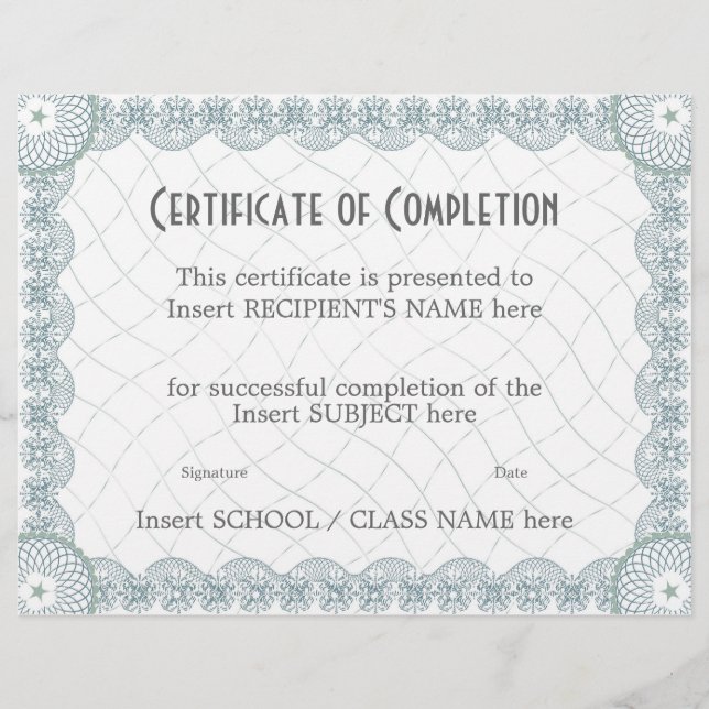 CERTIFICAT D'ACHÈVEMENT (Devant)