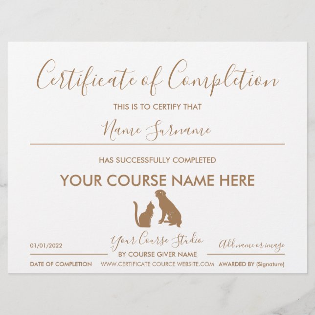 certificat d'achèvement animal de compagnie chat c (Devant)