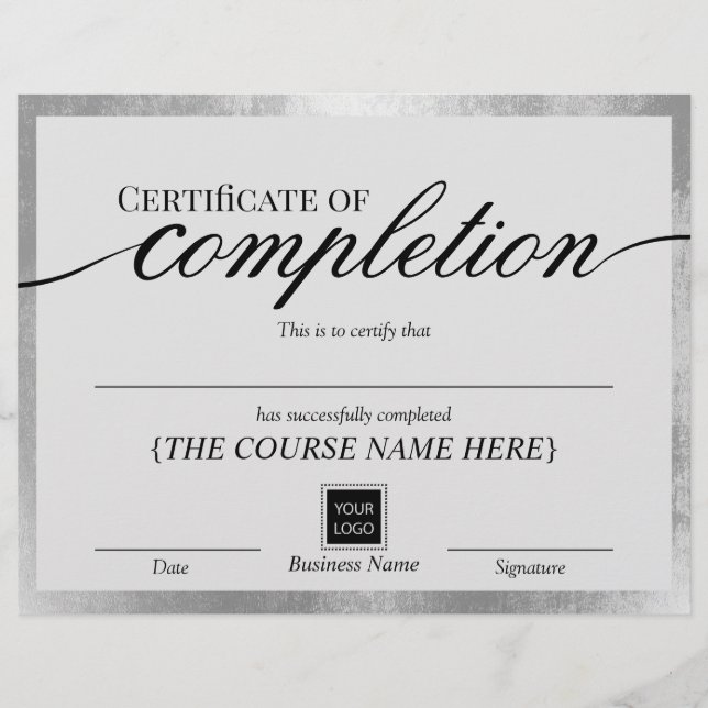 Certificat d'achèvement Argent Frame Award (Devant)