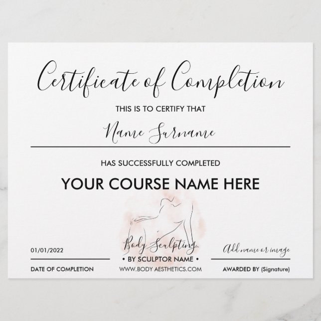 certificat d'achèvement Beauté Corps Esthétique (Devant)