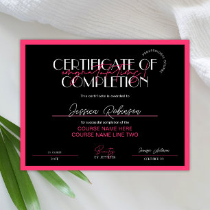 Certificat d'achèvement Beauté Salon Pink Award