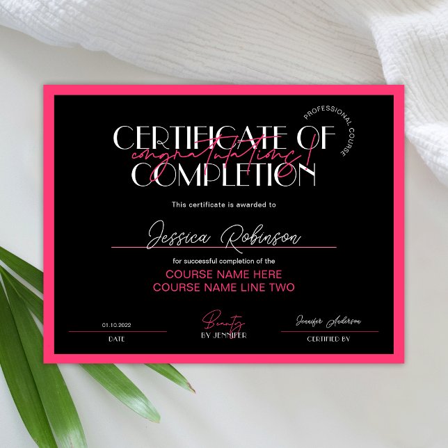 Certificat d'achèvement Beauté Salon Pink Award (Créateur téléchargé)