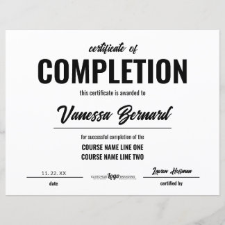 Certificat D'Achèvement Cours Award Script Gras