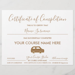 certificat d'achèvement de conduite automobile