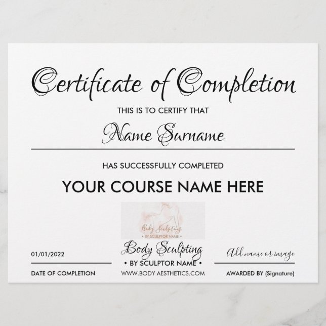 Certificat d'achèvement de cours de gestion modern (Devant)