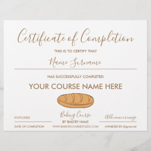 certificat d'achèvement de la cuisson du pain