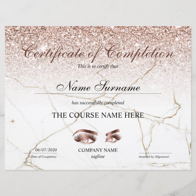 Certificat d'achèvement de la formation Cils (Devant)