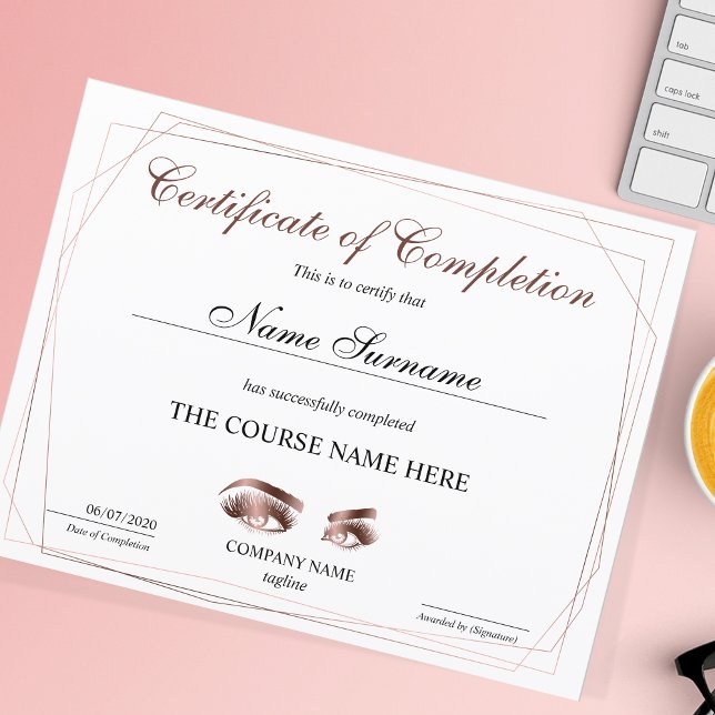 Certificat d'achèvement de la formation Cils de la (Créateur téléchargé)