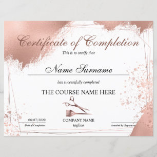 Certificat d'achèvement de la formation de coiffeu