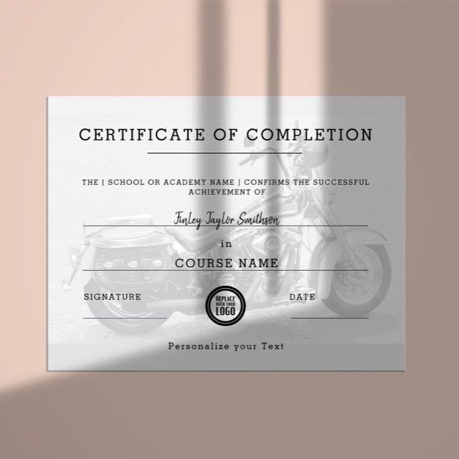 Certificat d'achèvement de la formation en moto (Créateur téléchargé)