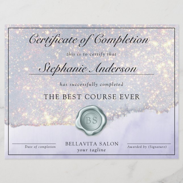 Certificat d'Achèvement de la Formation Luxe Glam  (Devant)