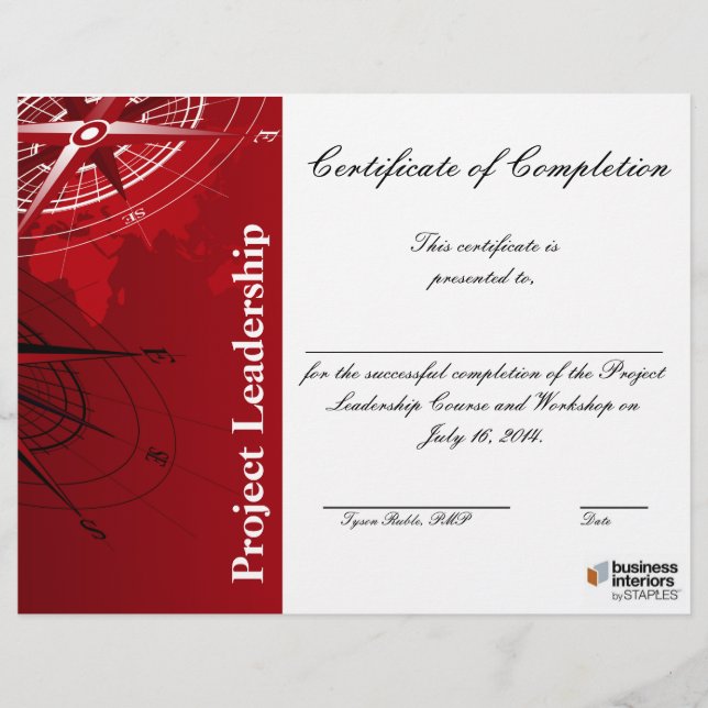 Certificat d'achèvement de l'atelier de direction (Devant)