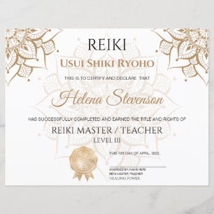 Certificat d'achèvement de Reiki Yoga