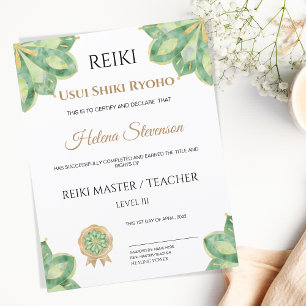 Certificat d'achèvement de Reiki Yoga