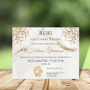 Certificat d'achèvement de Reiki Yoga