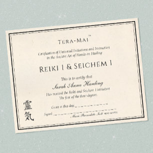 Certificat d'achèvement de Reiki Yoga