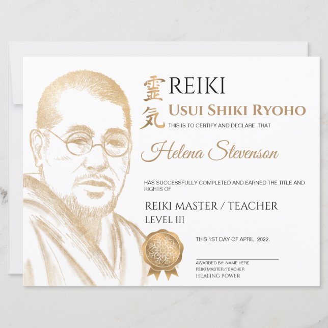Certificat d'achèvement de Reiki Yoga (Devant)