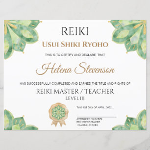 Certificat d'achèvement de Reiki Yoga