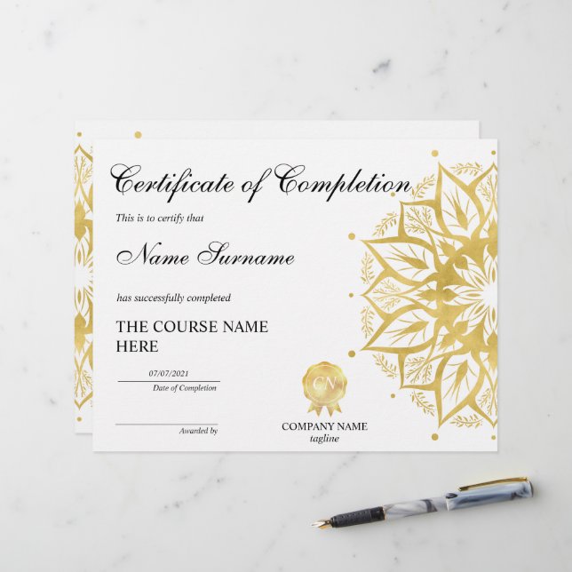 Certificat d'achèvement de Yoga Lotus (Devant/Arrière en situation)