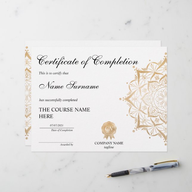 Certificat d'achèvement de Yoga Lotus (Devant/Arrière en situation)