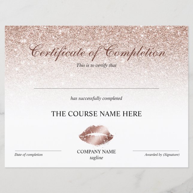 Certificat d'achèvement des lèvres de prime (Devant)