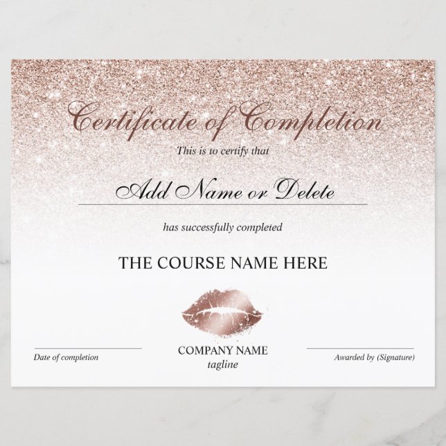 Certificat d'achèvement des lèvres de prime (Devant)