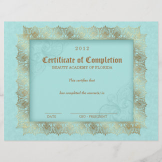 Certificat d'achèvement Diplôme Beauté Bleu 2