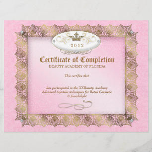 Certificat d'achèvement Diplôme Beauté rose