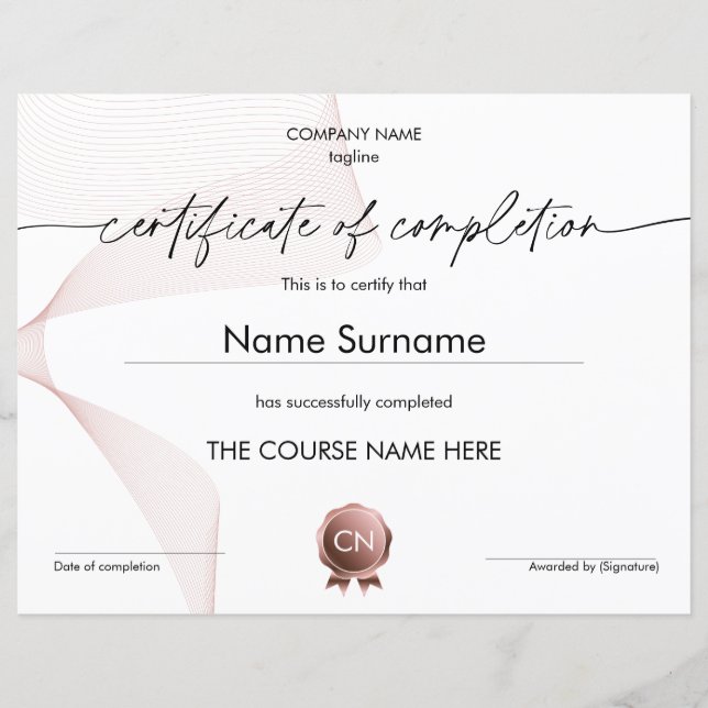 Certificat d'achèvement Diplôme de participation (Devant)