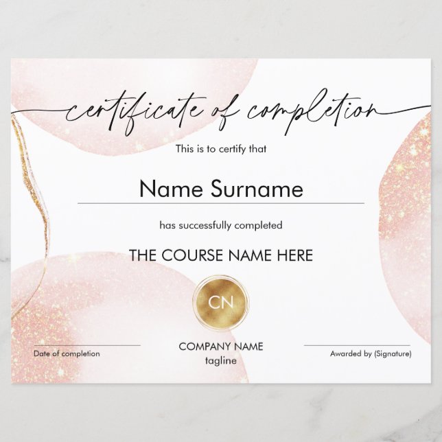 Certificat d'achèvement Diplôme de participation (Devant)