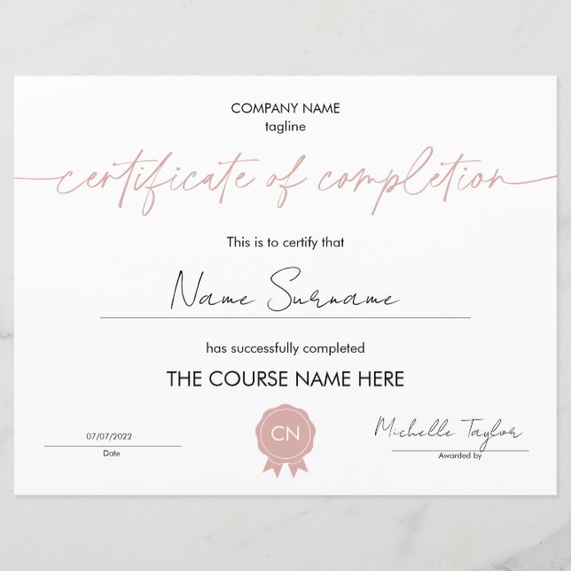 Certificat d'achèvement Diplôme de participation (Devant)