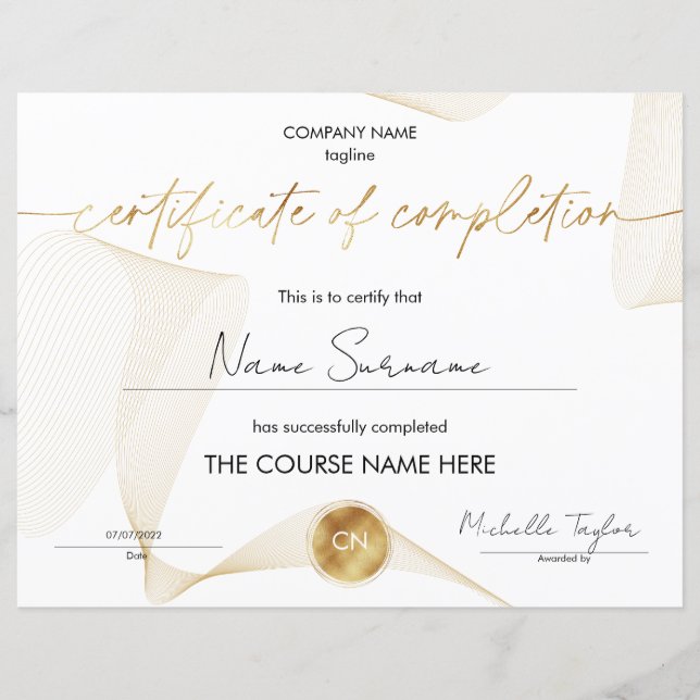 Certificat d'achèvement Diplôme de participation (Devant)