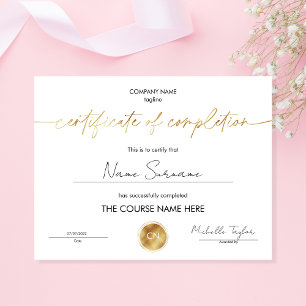 Certificat d'achèvement Diplôme de participation