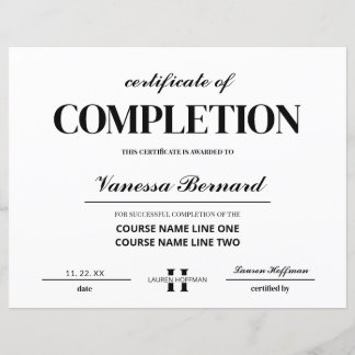 Certificat d'achèvement du cours Prix Monogramme