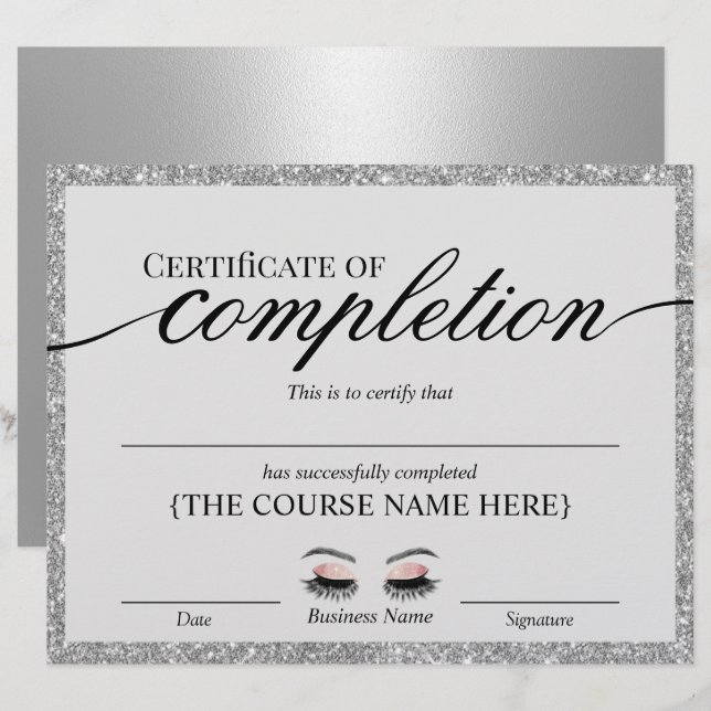 Certificat d'achèvement du salon d'argent (Devant / Derrière)