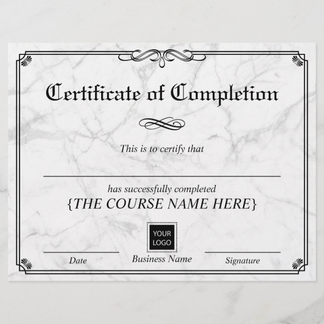 Certificat d'achèvement en marbre vintage (Devant)