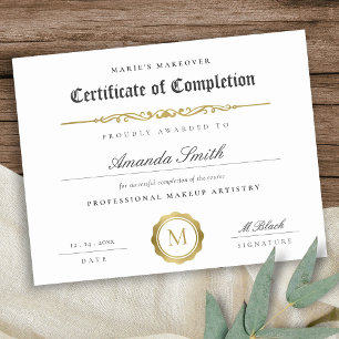 Certificat d'achèvement en or noir blanc