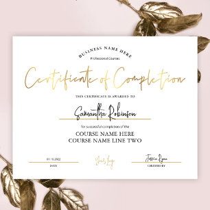 Certificat d'achèvement Faux Gold Beauty Award