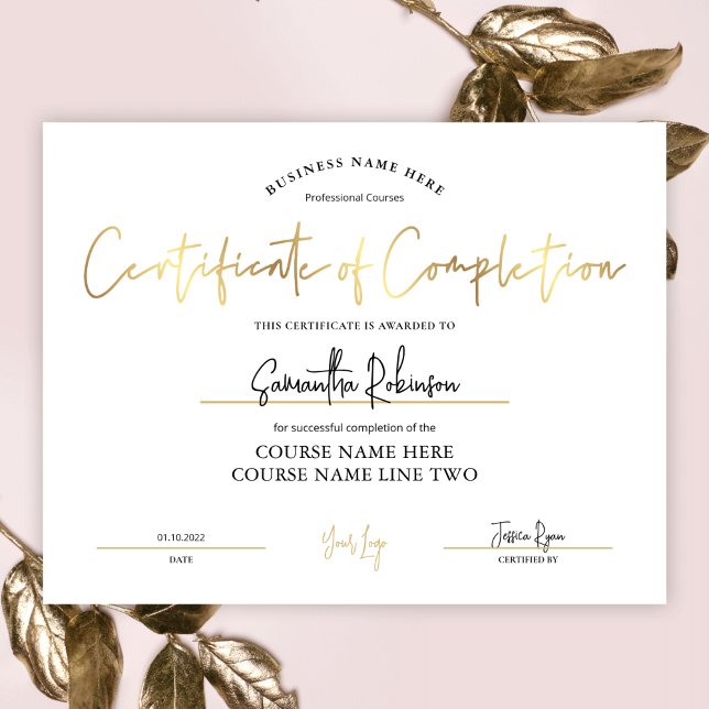 Certificat d'achèvement Faux Gold Beauty Award (Créateur téléchargé)