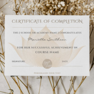 Certificat D'Achèvement Fleur Lotus Pour Yoga Reik