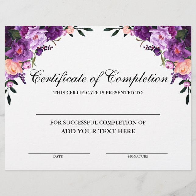 Certificat d'achèvement floral pourpre (Devant)