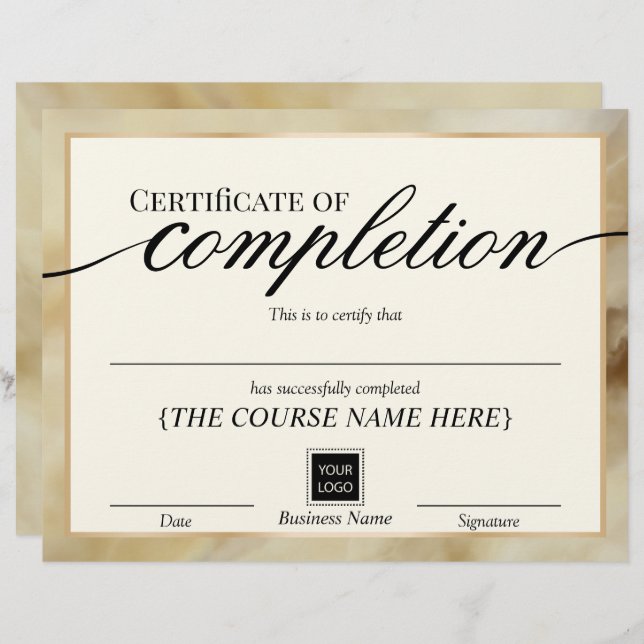 Certificat d'achèvement Gold Agate Award (Devant / Derrière)