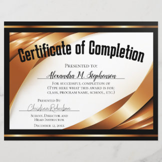 Certificat d'achèvement Gold Black Rubans