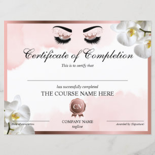 Certificat d'achèvement Lashes Achèvement du cours