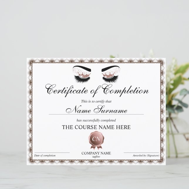 Certificat d'achèvement Lashes Achèvement du cours (Debout devant)
